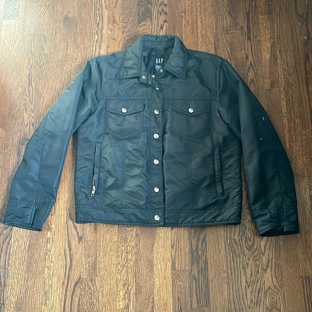 Vintage Gap black trucker jean jacket style nylon jacket, size s